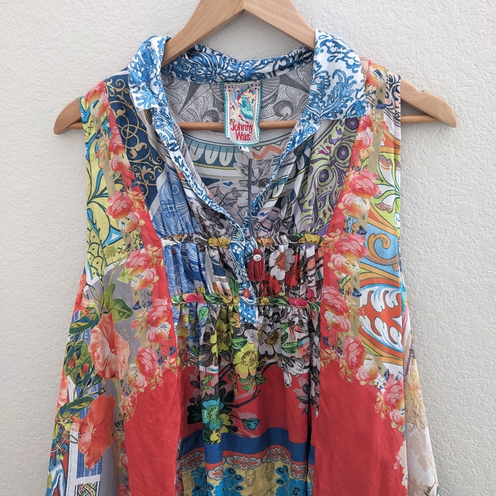 Sky Mix-Print Sleeveless A-Line Silk Twill Dress